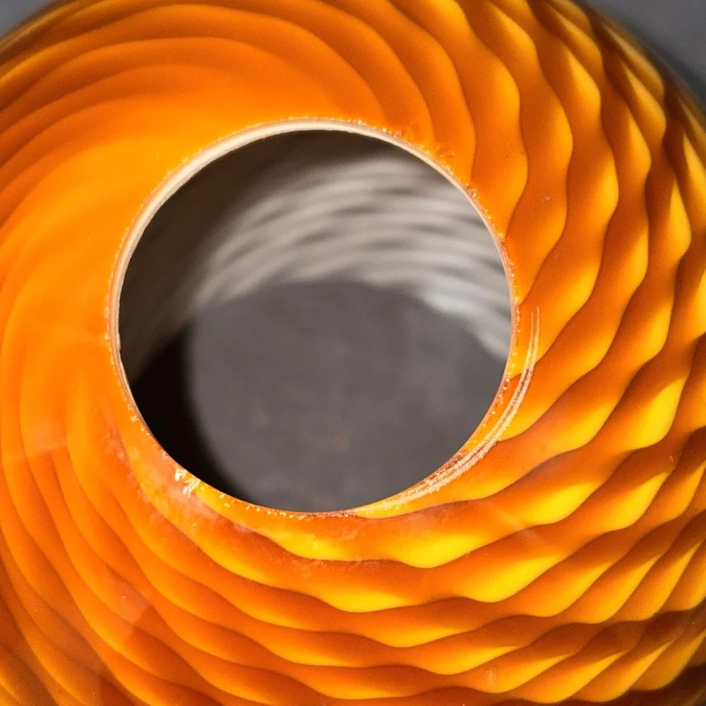 Amber Yellow Swirl Art Glass Lamp Shade Ribbed Hand Blown Replacement Globe 6